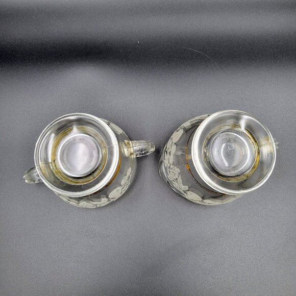 Vintage Cream And Sugar Set Clear Glass Frosted Fruit Gold Serving Kitchen Read - Picture 7 of 9